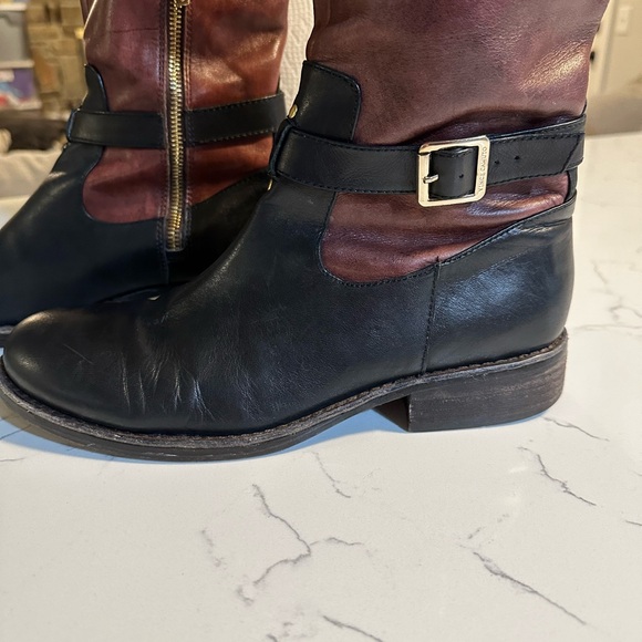 Vince Camuto Leather Riding Boots Two Tine Black Cherry Sz 9B/39 - Picture 10 of 12